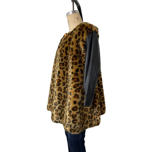 Vtg Swing Black Coat Leather w Cheetah Faux Fur  size S/ M - Picture 4 of 6